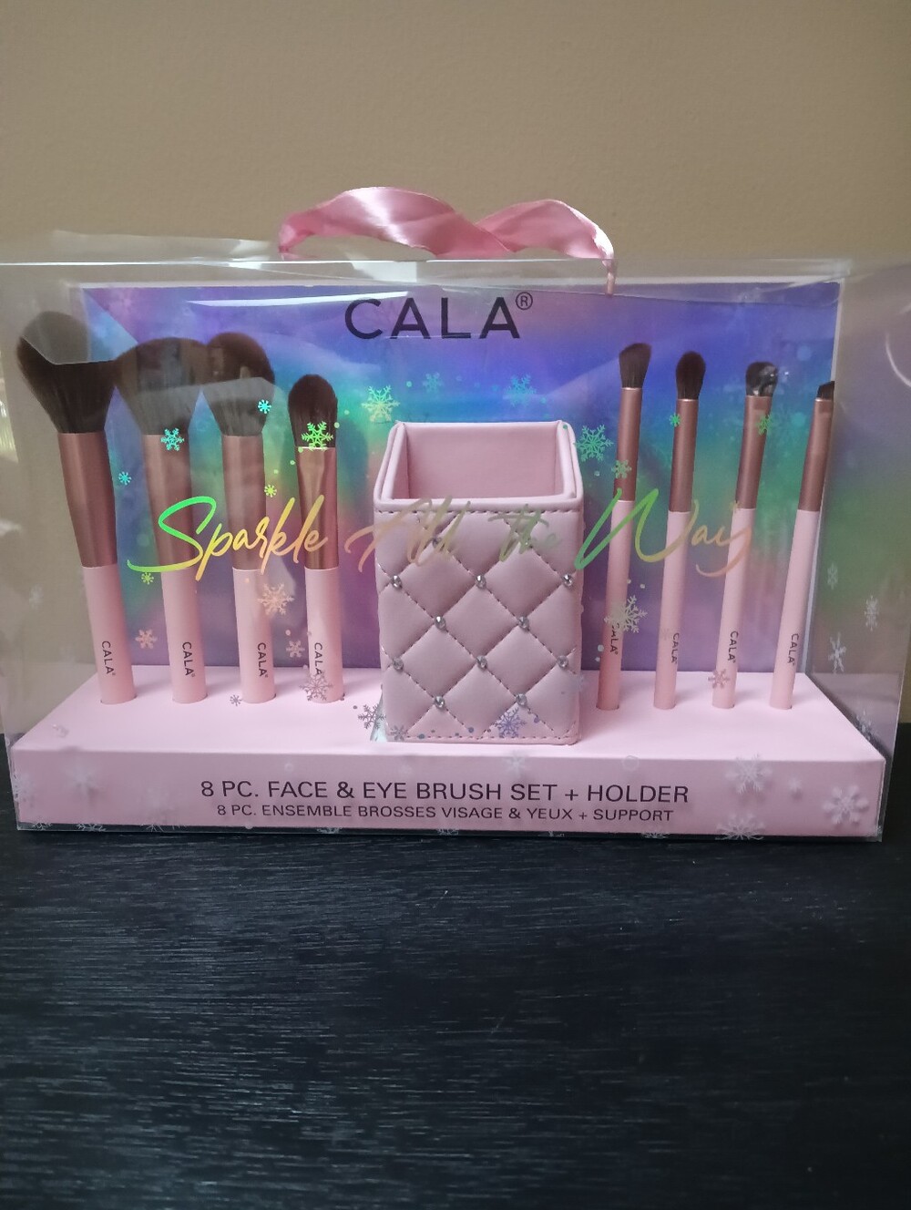 CALA Pink 8-Piece Face & Eye Brush Set with Holder